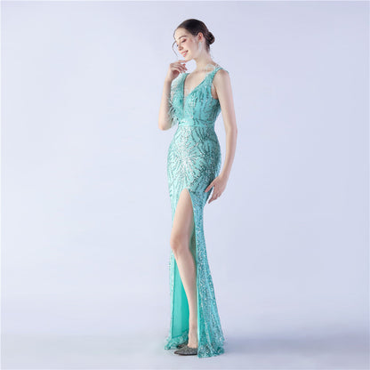 Camel Hair Side Split Formal Dress