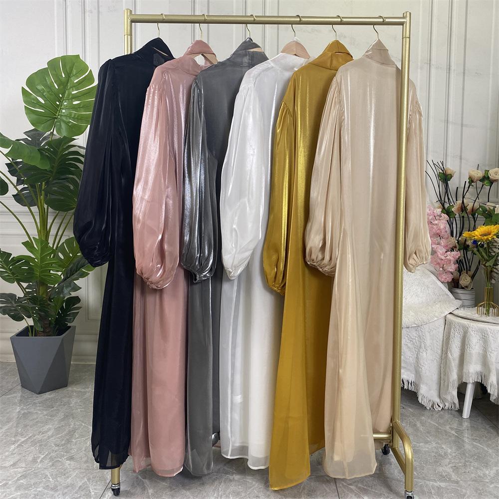 Shiny Silk Balloon Sleeves Lined Cardigan