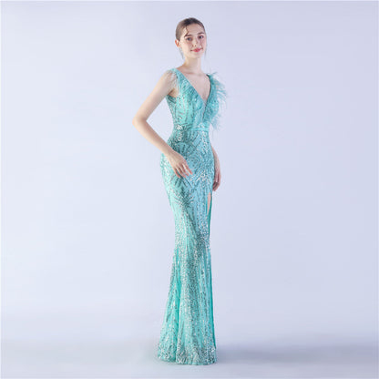 Camel Hair Side Split Formal Dress