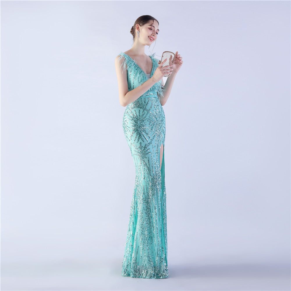 Camel Hair Side Split Formal Dress