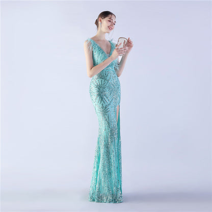 Camel Hair Side Split Formal Dress