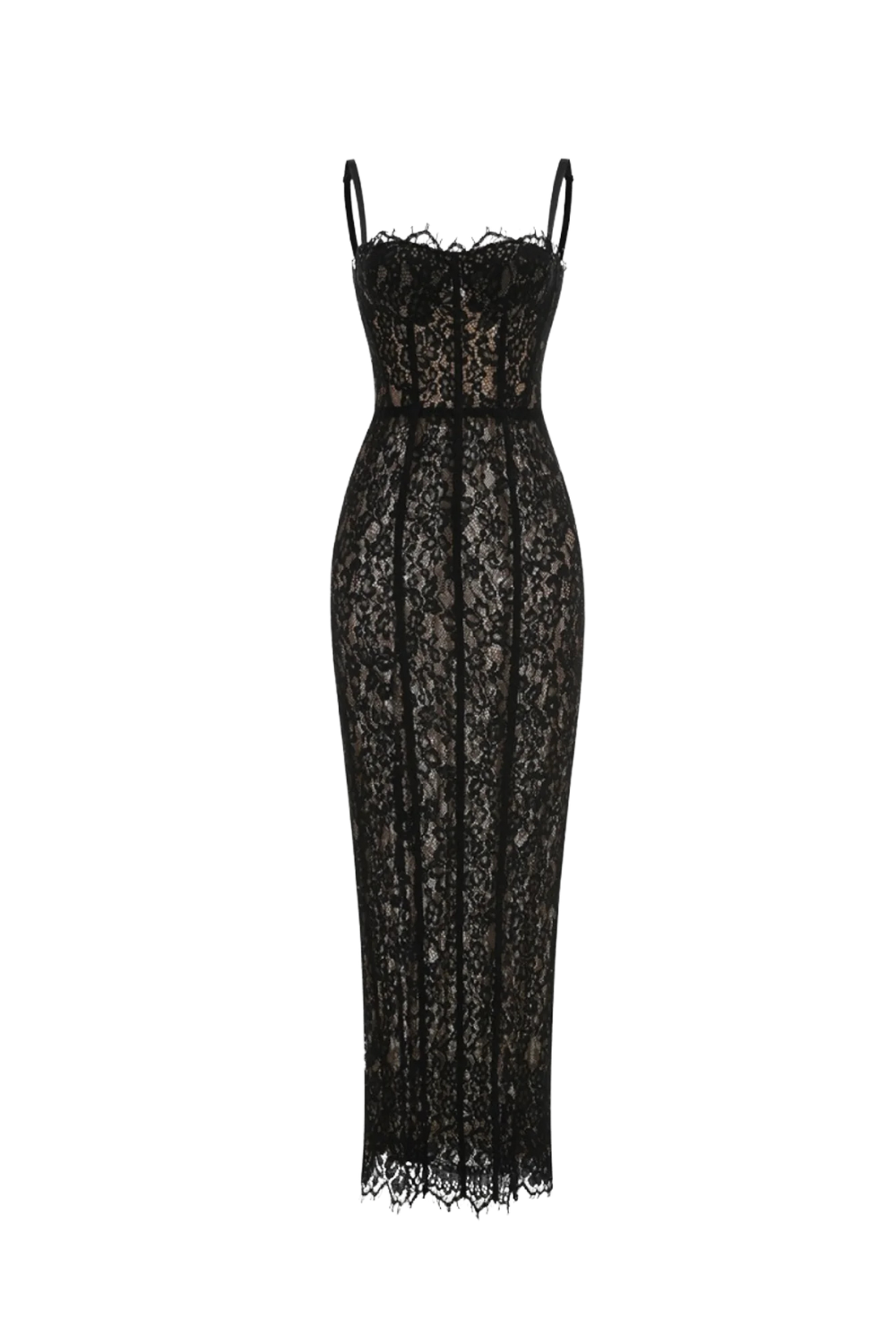 freda Lace Corset maxi Dress in black