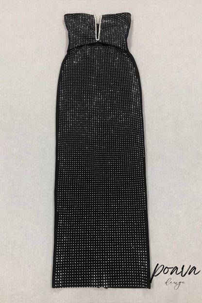Rhinestone Maxi Dress In Black