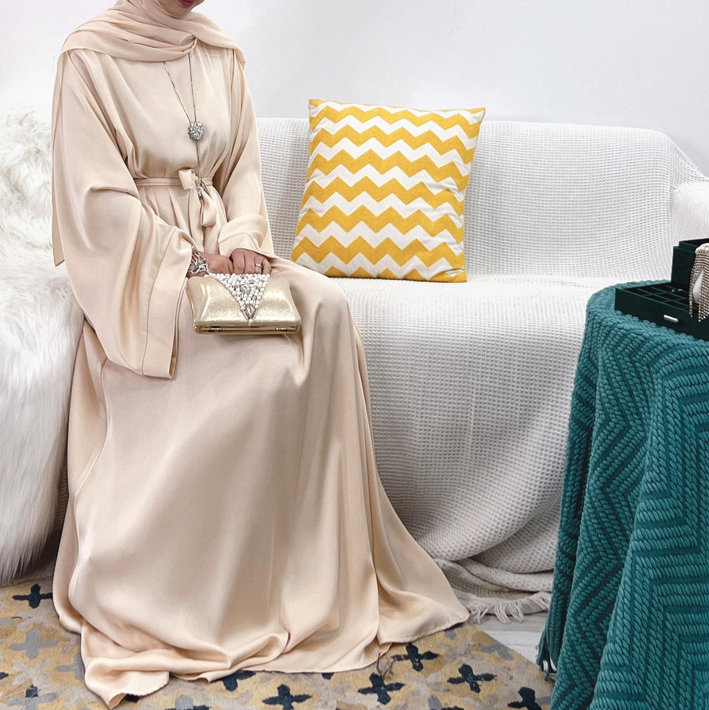 Satin Solid Color Abaya with Zip Pockets
