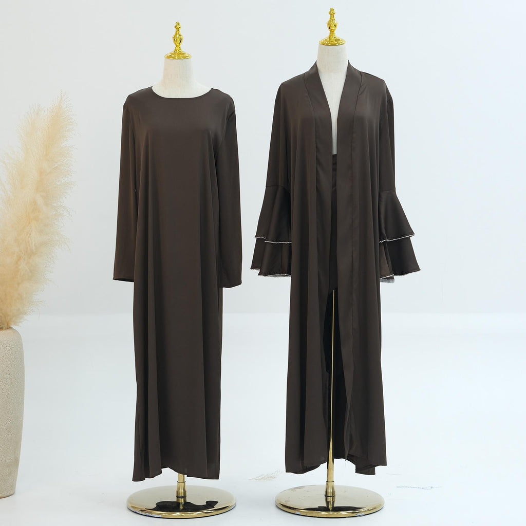 3pcs Set Satin Cardigan+Inner Dress+Special Belt