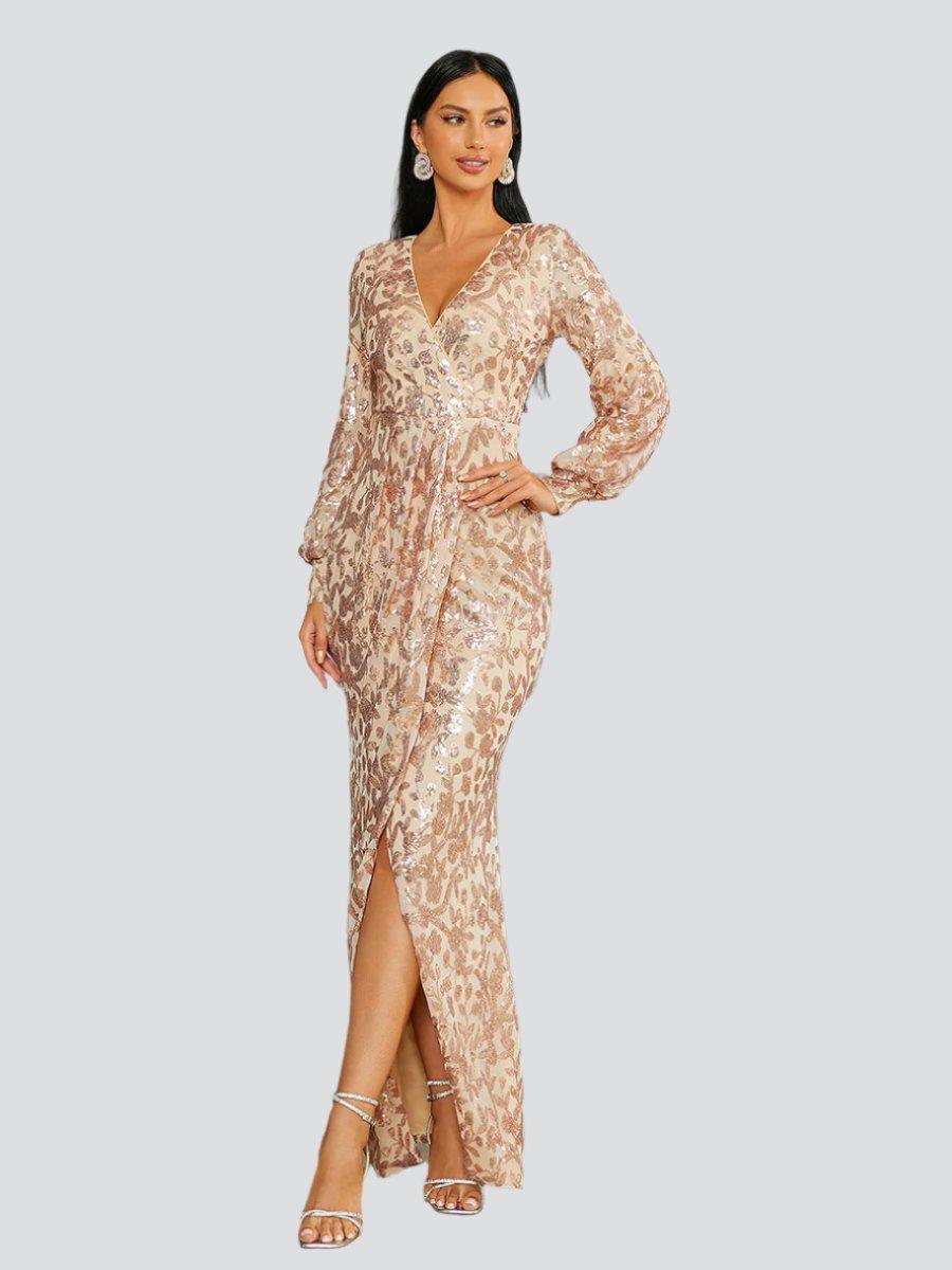 V-neck Split Sequin Wedding Guest Dress
