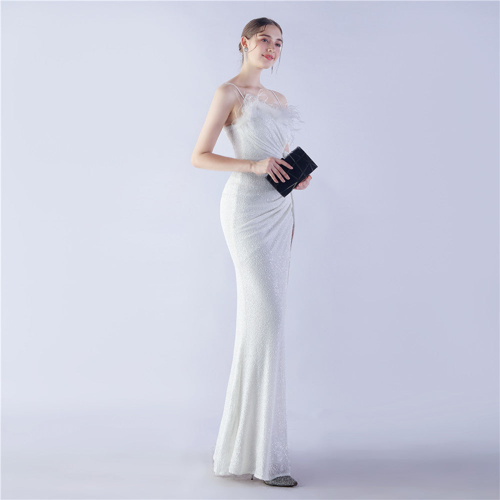 Fur Crafted Flower Formal Dress