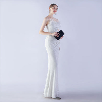 Fur Crafted Flower Formal Dress