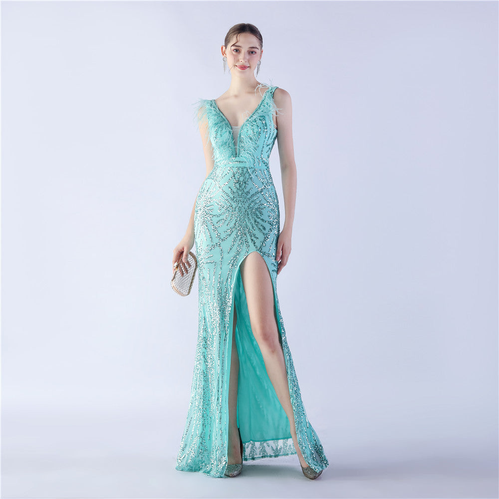 Camel Hair Side Split Formal Dress