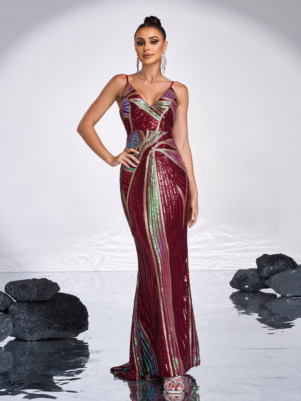 Sexy Spaghetti Sequin Prom Maxi Dress