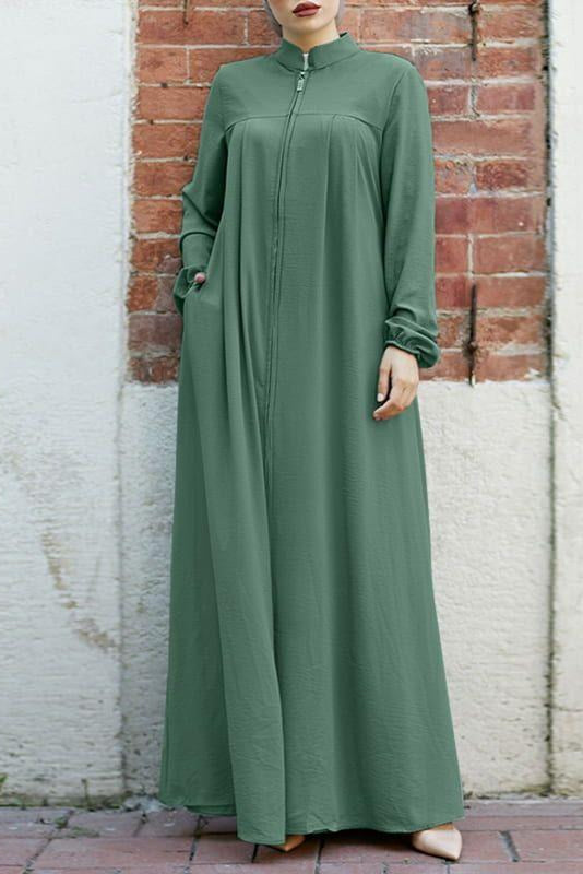 Muslim Style Arabic Style Stand-up Collar Zipper Pockets Abaya Casual Dresses
