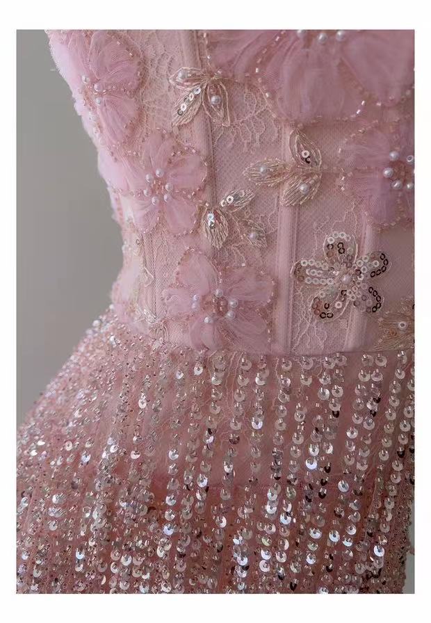 Opala Sleeveless Flowers Diamond Tassels Maxi Dress