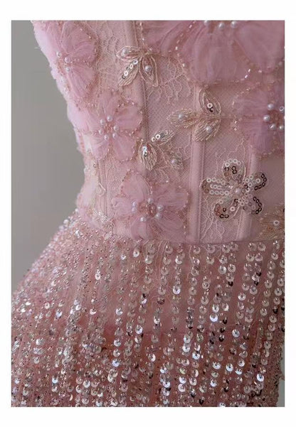 Opala Sleeveless Flowers Diamond Tassels Maxi Dress