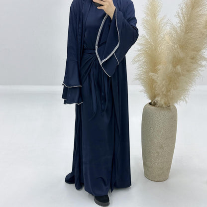 3pcs Set Satin Cardigan+Inner Dress+Special Belt