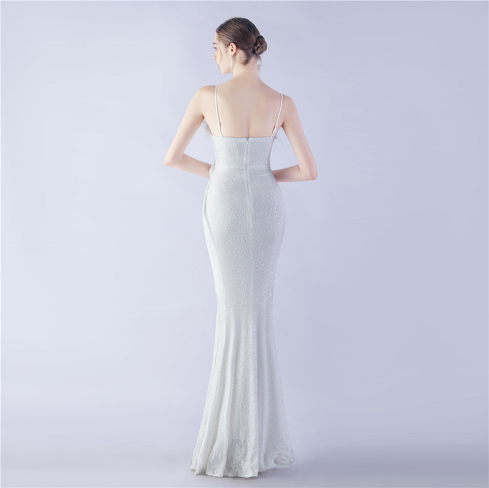 Fur Crafted Flower Formal Dress