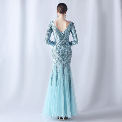 Ostrich Fur Mesh Beaded Formal Dresses