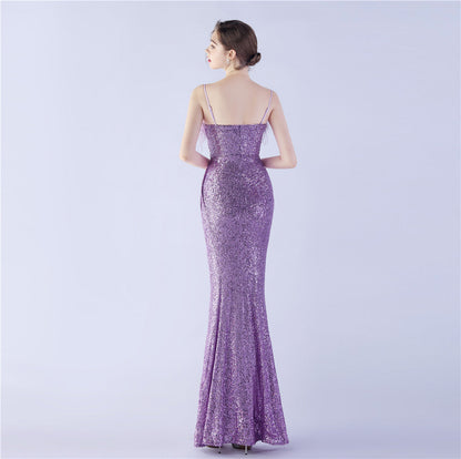 Ostrich Beaded Side Split Formal Dress