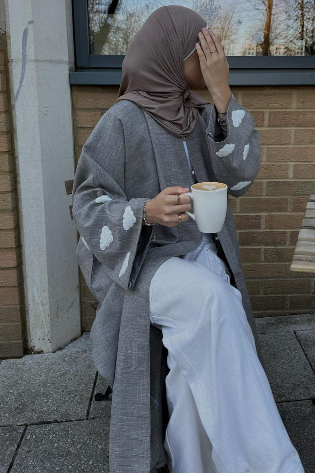 Cloud Embroidered Elegant Cardigan Robe