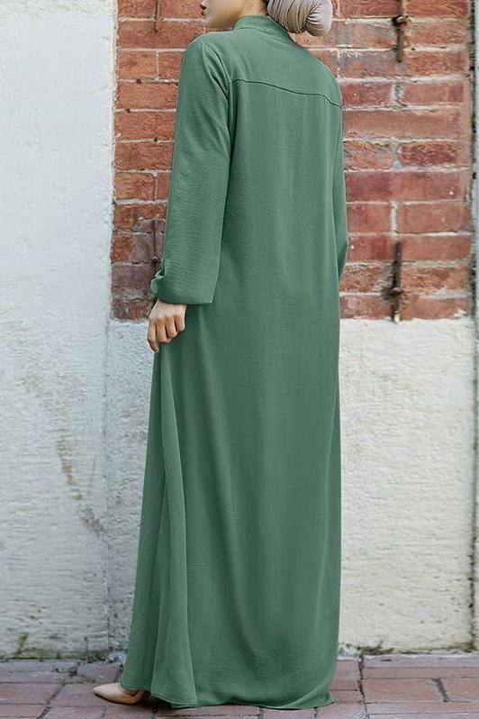 Muslim Style Arabic Style Stand-up Collar Zipper Pockets Abaya Casual Dresses