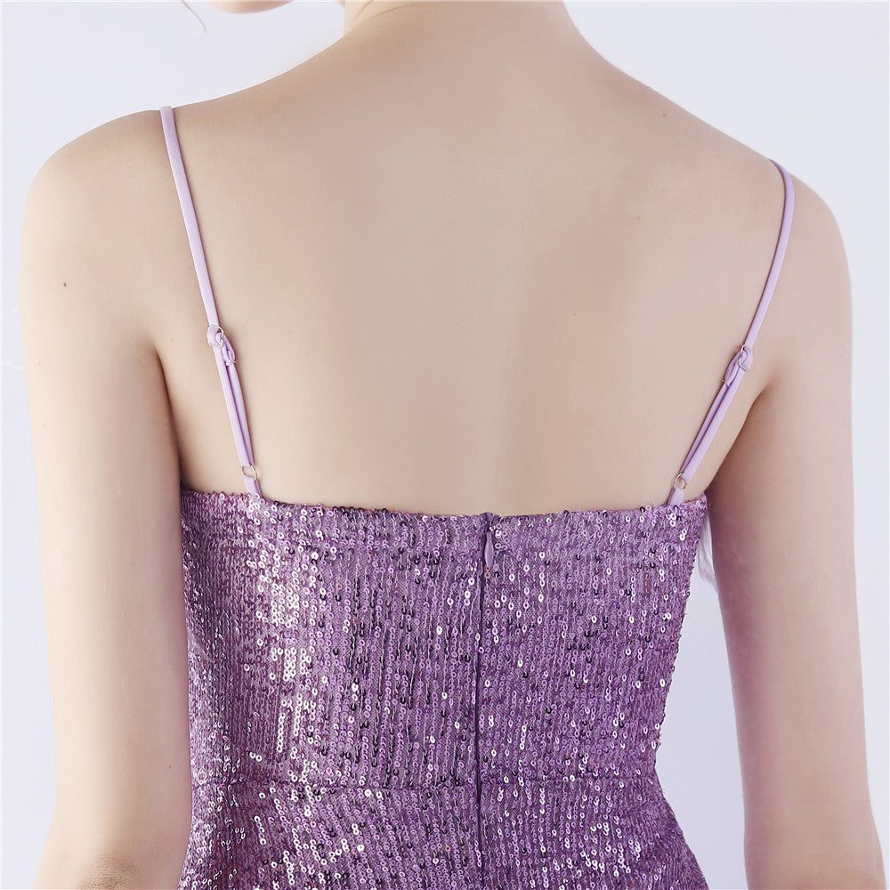 Ostrich Beaded Side Split Formal Dress