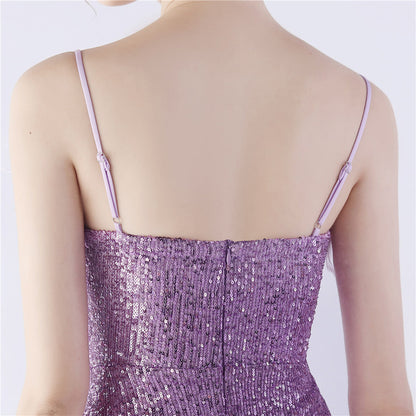 Ostrich Beaded Side Split Formal Dress