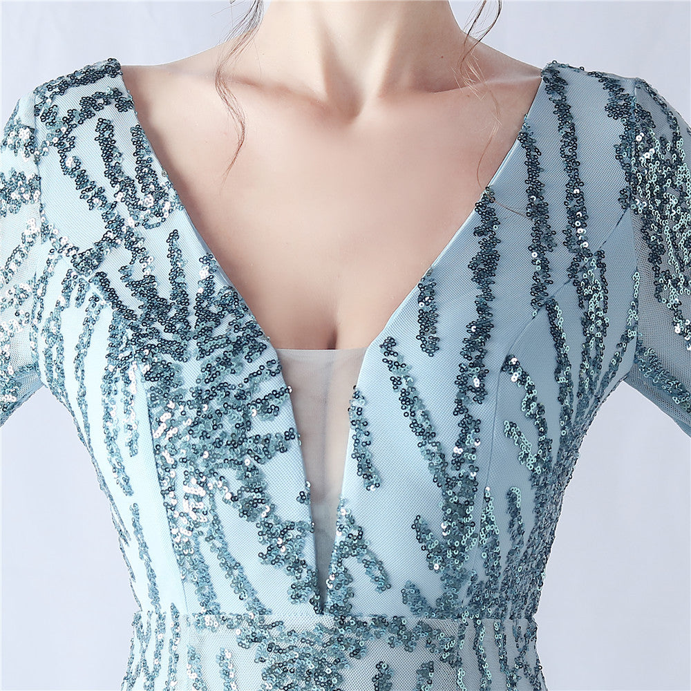 Ostrich Fur Mesh Beaded Formal Dresses