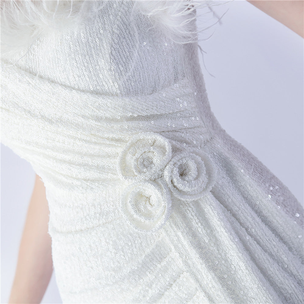 Fur Crafted Flower Formal Dress