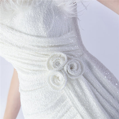 Fur Crafted Flower Formal Dress
