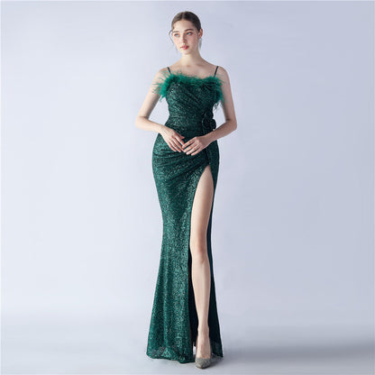 Fur Crafted Flower Formal Dress