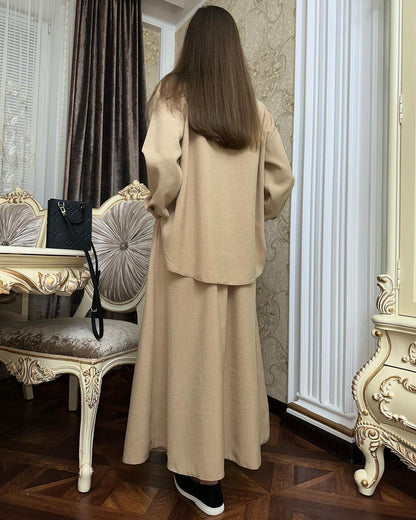 Loose Fitting Long Sleeved Shirt and Half Skirt Casual 2pcs Set