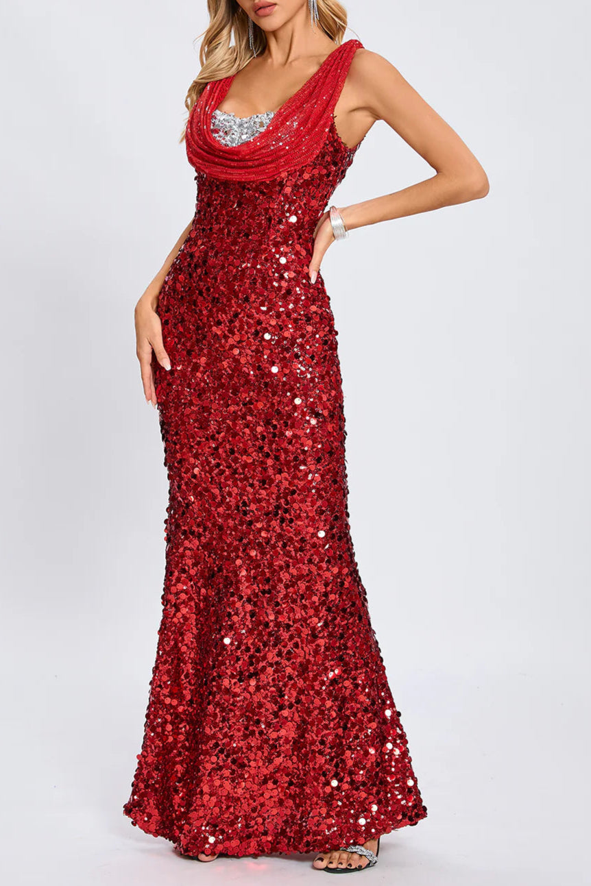 sleeveless sequin maxi dress in red