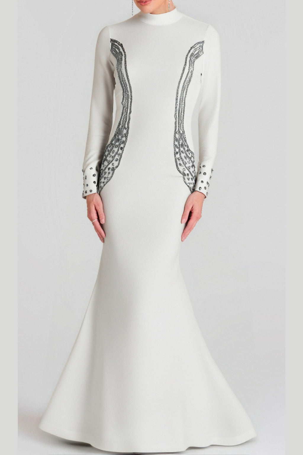 Ashley crystal embellished bodycon maxi dress in white