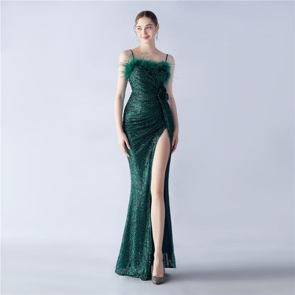 Fur Crafted Flower Formal Dress