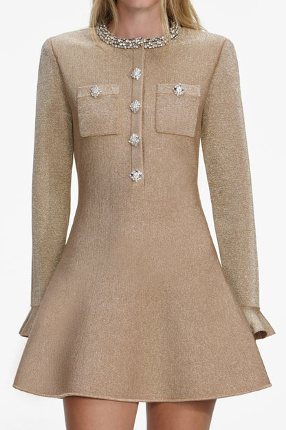 phoenix Gold Crystal Trim Knit Mini Dress