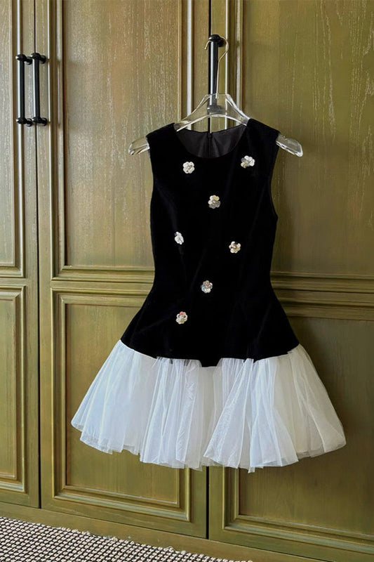 Stereoscopic Flower sleeveless mesh mini dress