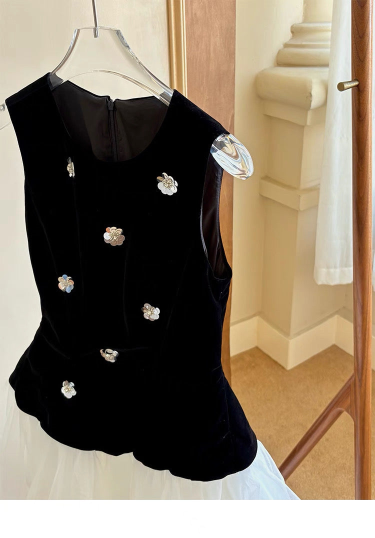 Stereoscopic Flower sleeveless mesh mini dress