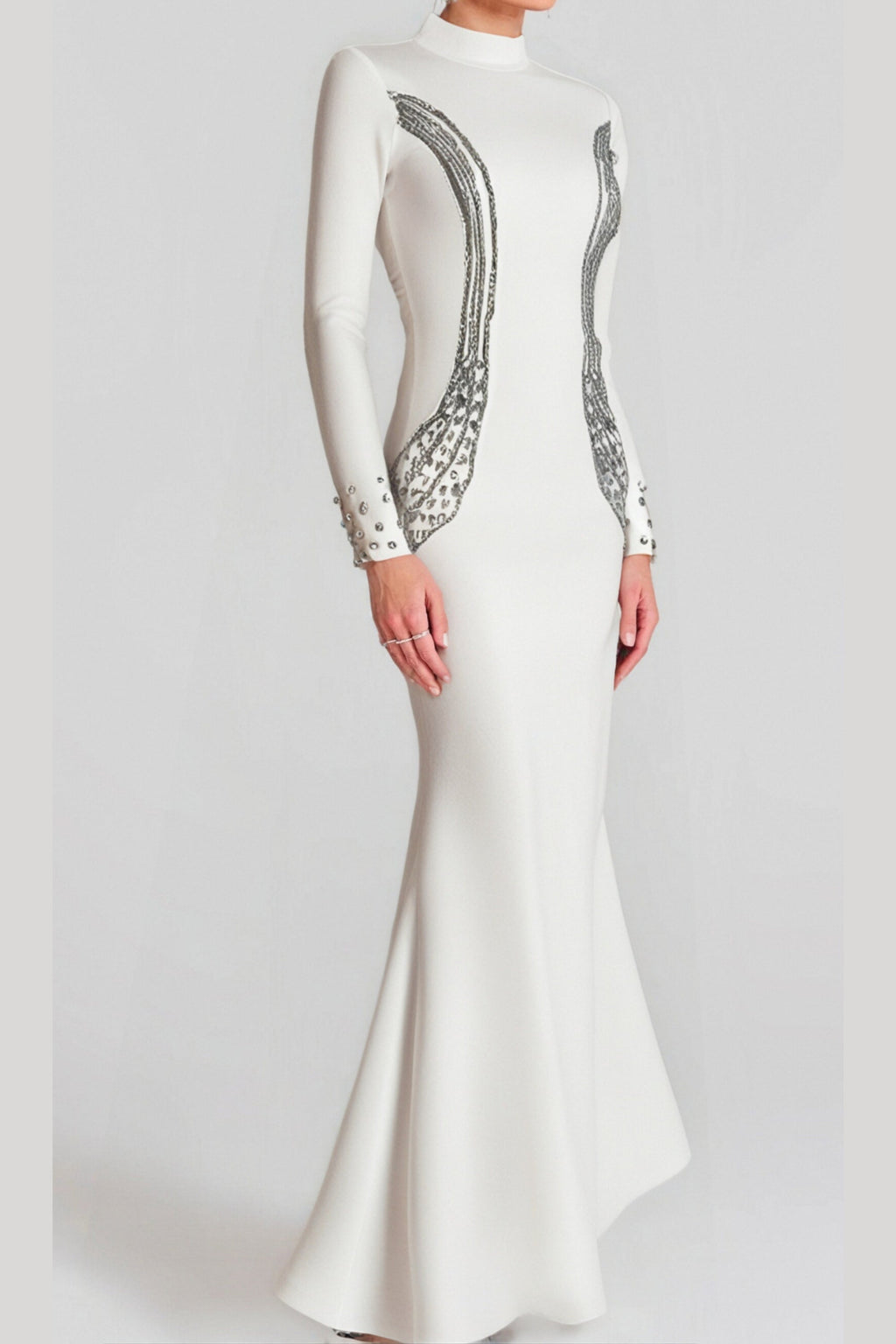 Ashley crystal embellished bodycon maxi dress in white