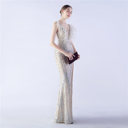 Camel Hair Side Split Formal Dress