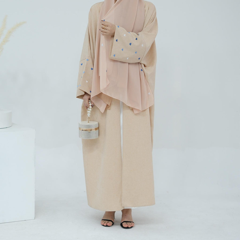 2pcs Set Heart Embroidered Cardigan Robe and Love Hijab