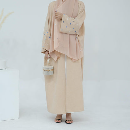 2pcs Set Heart Embroidered Cardigan Robe and Love Hijab