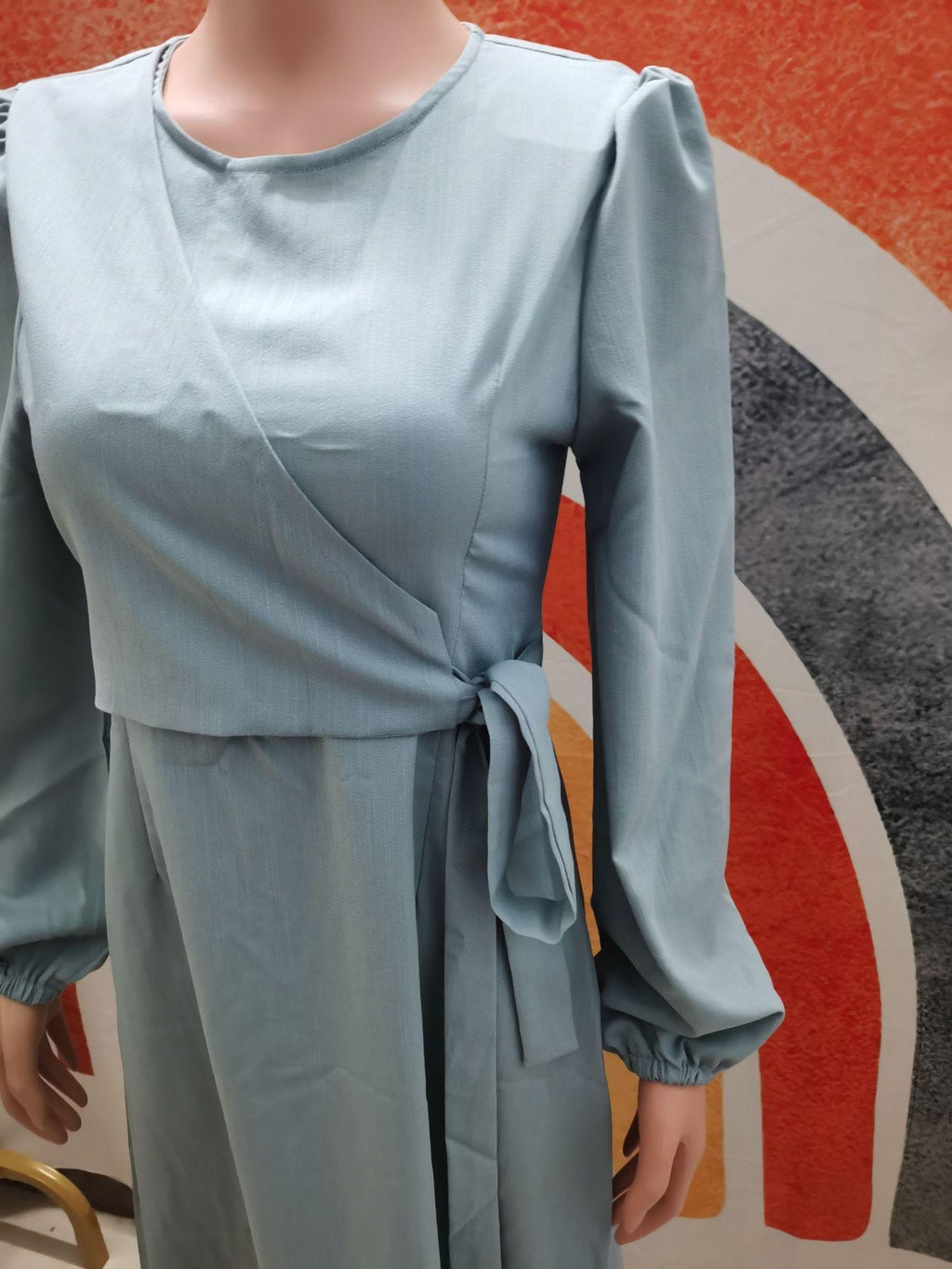 Temperament Long Sleeve Fake Two-piece Lace-up Dress Long Skirt