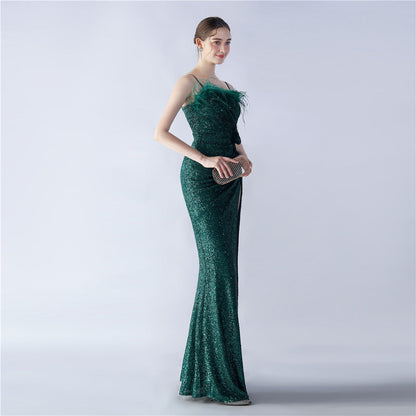 Fur Crafted Flower Formal Dress