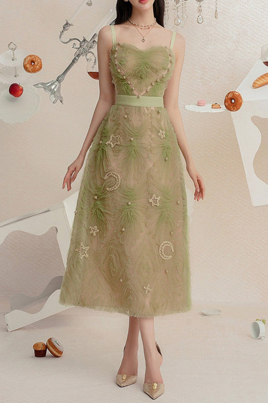 SPAGHETTI STRAPS MESH MIDI DRESS