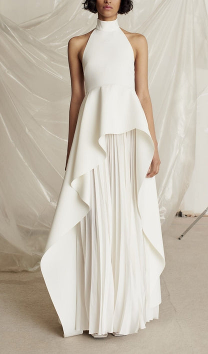 WHITE BANDAGE HALTER IRREGULAR MAXI DRESS