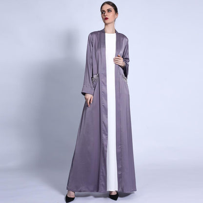 Solid Color Wide Cuff Cardigan Lace-up Dress