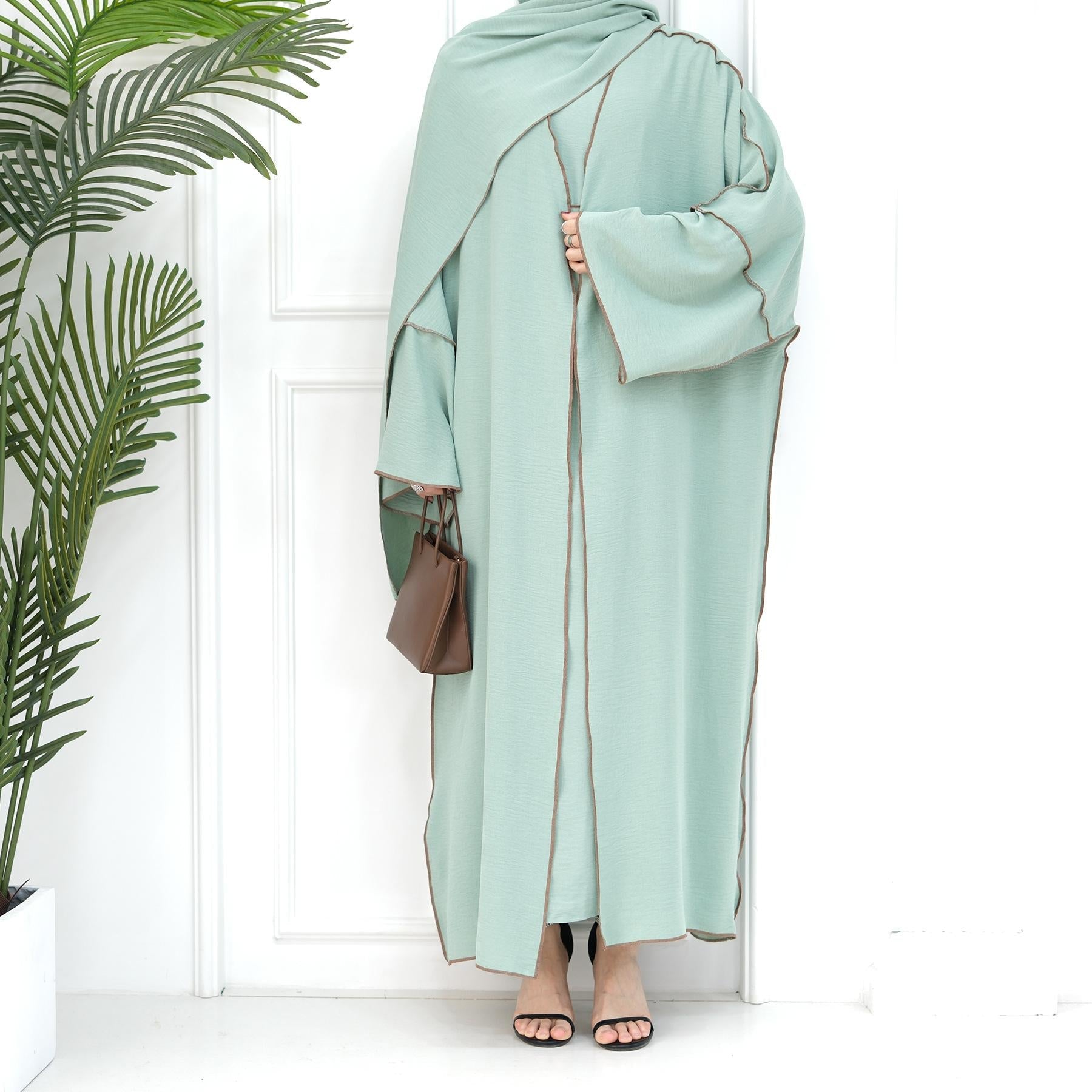 3pcs Set Cardigan+without Sleeves Inner Dress+Hijab