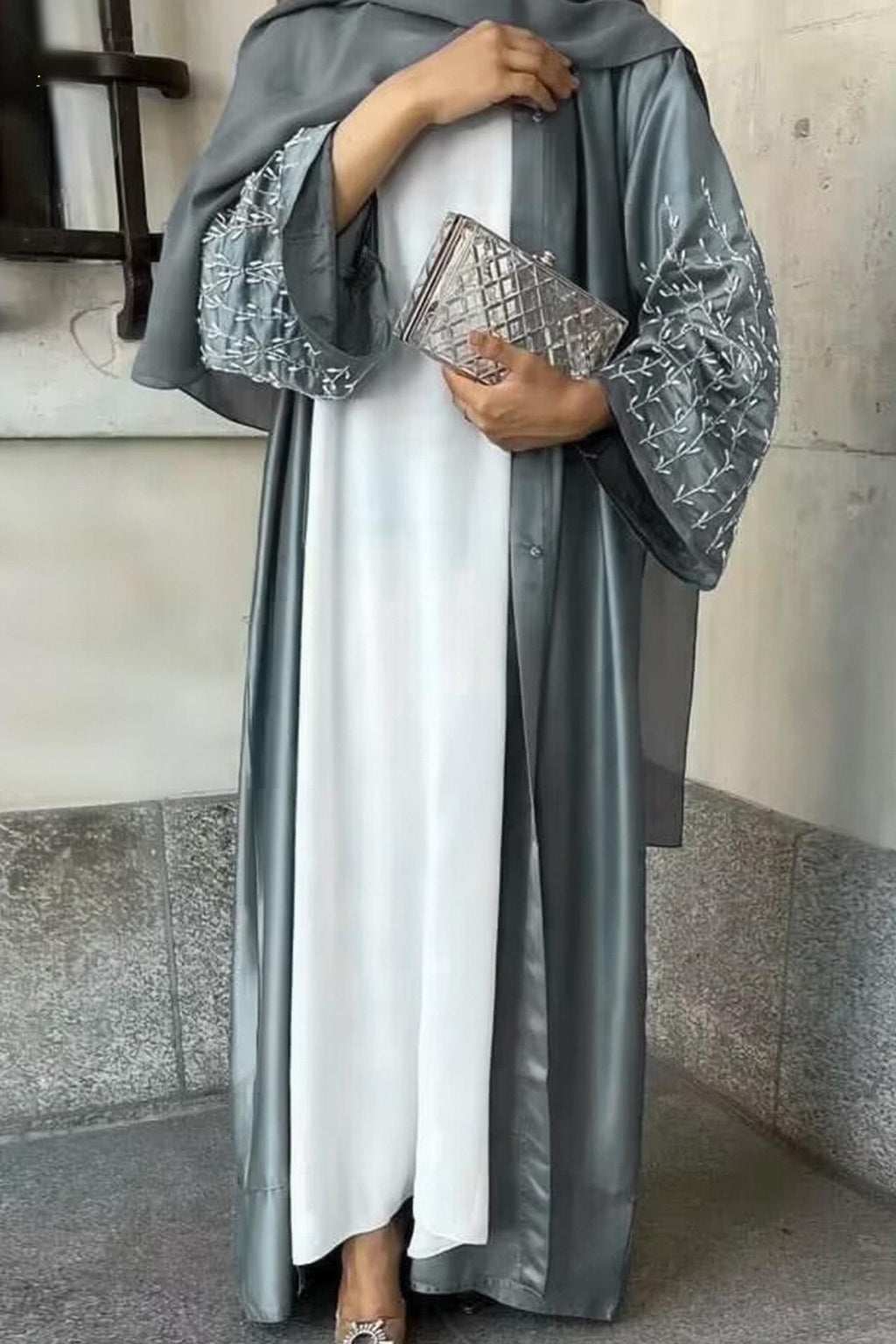 1pcs Satin Cardigan Handmade Beaded Dress Robe