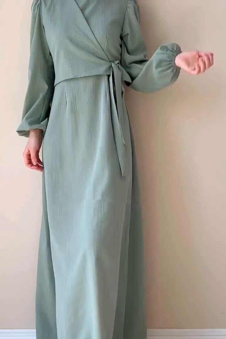 Temperament Long Sleeve Fake Two-piece Lace-up Dress Long Skirt