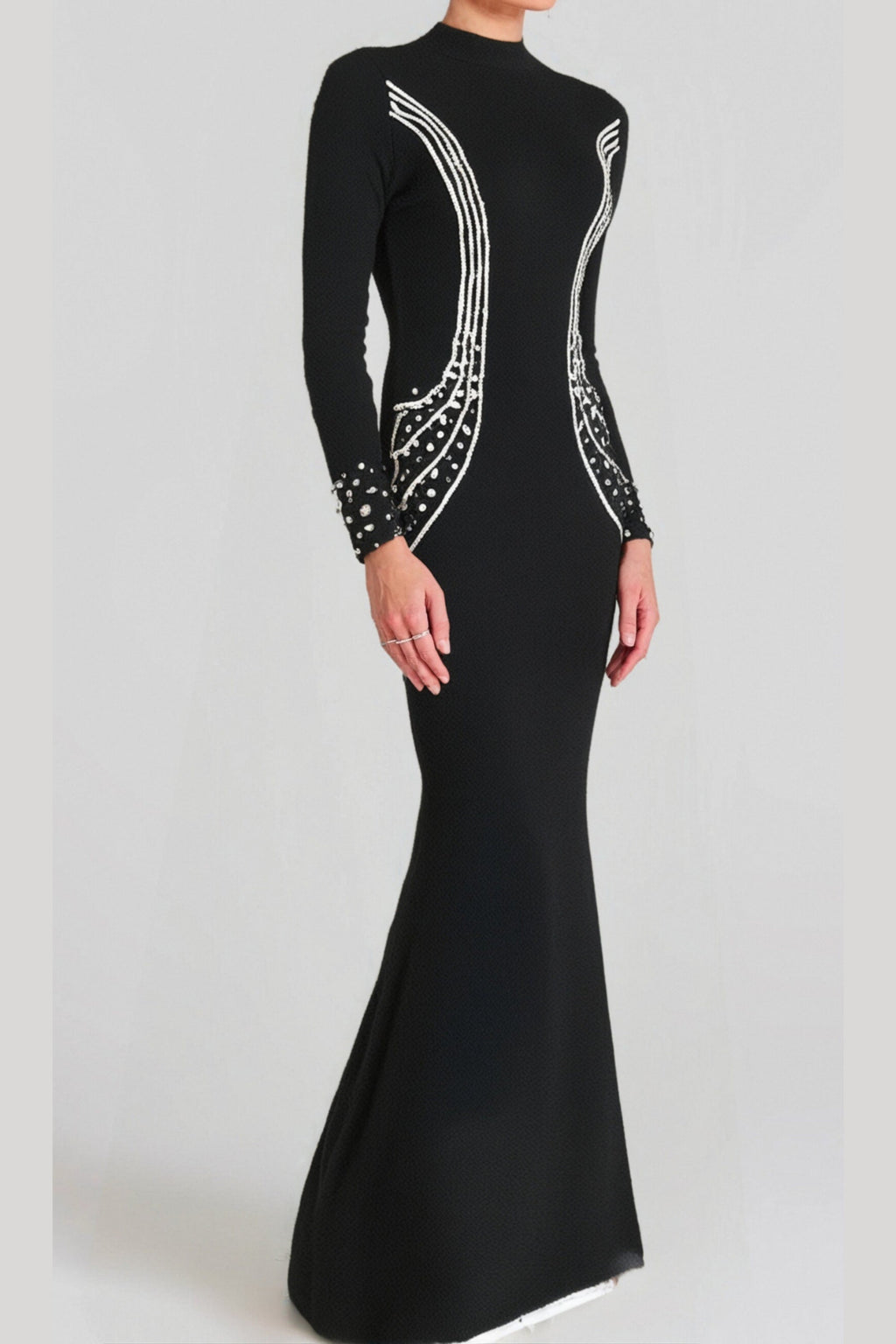 Ashley crystal embellished bodycon maxi dress in black