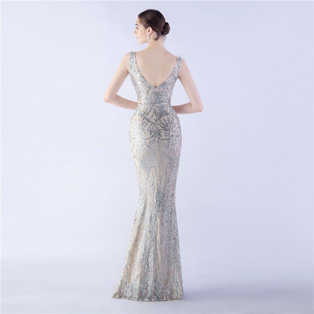 Camel Hair Side Split Formal Dress